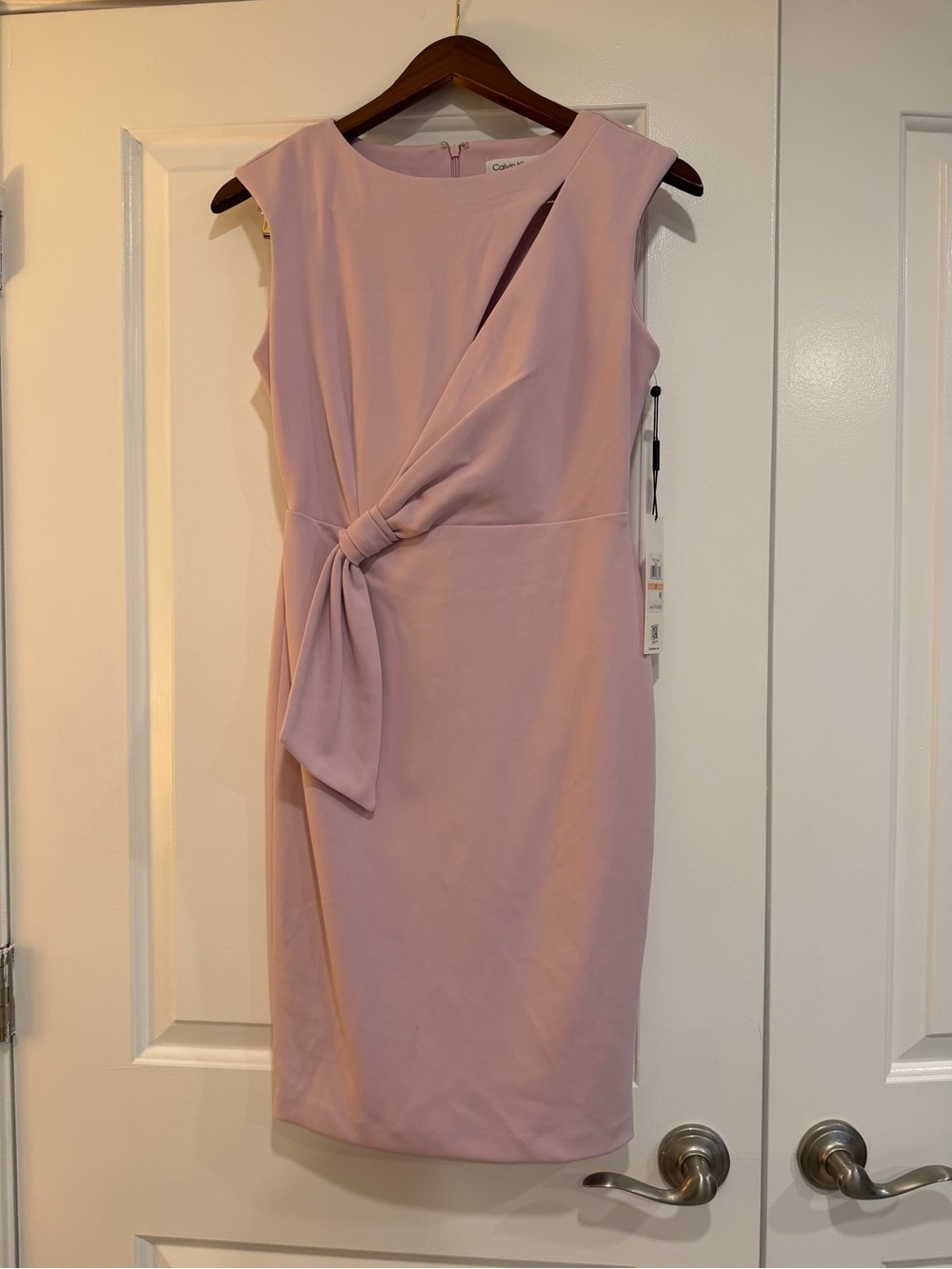 Calvin Klein Dusty Pink Knot-Front Midi Sheath Dress
